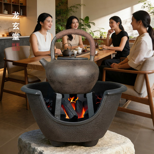 龙玄堂大伍德炉唐风炉铸铁炉炭炉烧烤炉煮茶炉铁壶炉取暖炉碳炉