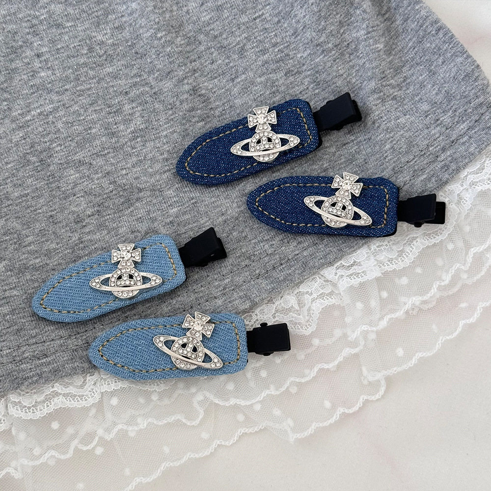 牛仔蓝色星球无痕夹前额碎发夹2025新款水钻侧边刘海夹头饰女气质