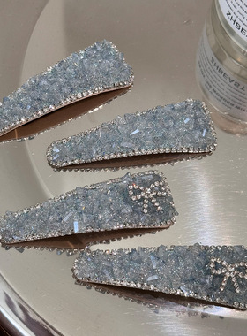 蓝色满钻水晶发饰女侧边夹bb夹闪耀发夹轻奢发卡蝴蝶结刘海夹法