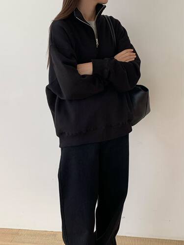韩国Monique立领加绒半拉链卫衣裤慵懒风遮肚子宽松运动女小个子