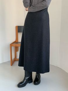 金天unni韩国egg新款百搭气质A字裙包臀裙显瘦羊毛半身裙中长裙