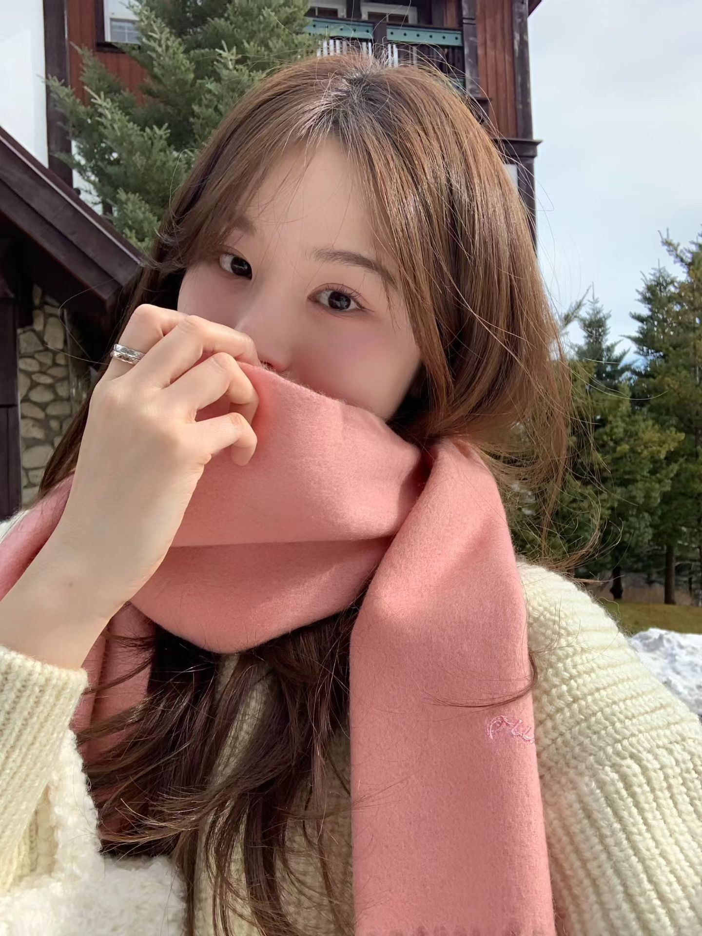 韩国ounce2025新款羊绒围巾女冬季保暖百搭围脖披肩两用多色可选