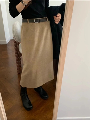 韩国OUNCE复古高腰半身裙女秋冬季直筒裙显瘦通勤百搭