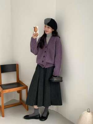 韩国egg2025年苔藓绿色滚绒慵懒风毛衣开衫活泼三色不退换