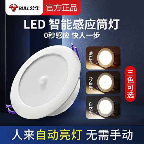公牛感应筒灯嵌入式LED过道家用