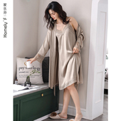 仿真丝吊带睡裙性感两件套装 睡衣女睡袍浴袍春秋丝绸冰丝春季 夏季