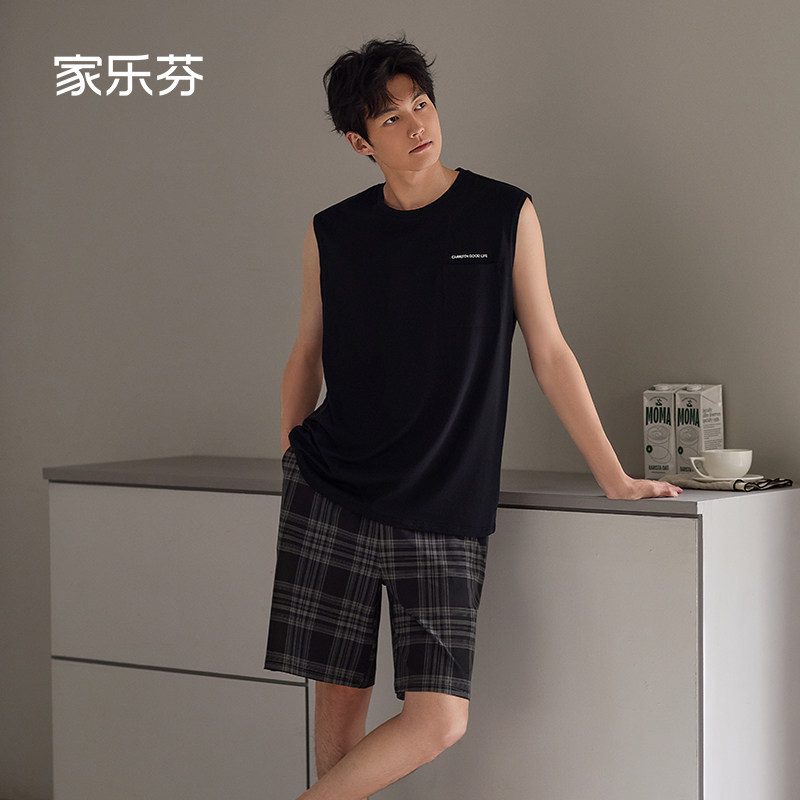 家乐芬睡衣男士夏季夏天薄款背心无袖短裤纯棉家居服男款运动休闲
