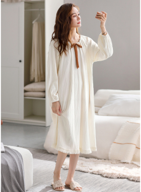 家乐芬睡裙女士睡衣春秋季秋款纯棉长袖长款连衣裙子夏款薄款套装