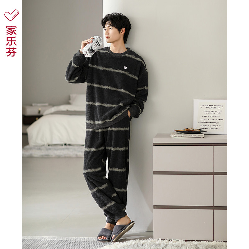 家乐芬睡衣男士秋冬款冬季半边绒加绒加厚珊瑚绒家居服男圆领套头,女士内衣/男士内衣/家居服,睡衣/家居服套装,淘宝优惠券,粉丝福利购,淘宝优惠卷