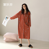 纯棉长袖 大码 熊猫条纹裙子休闲长款 家乐芬睡裙女士睡衣春秋季 衬衫