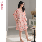 纯棉薄款 秋季 家乐芬睡裙女士睡衣春秋款 长款 长袖 开衫 大码 夏季 衬衫