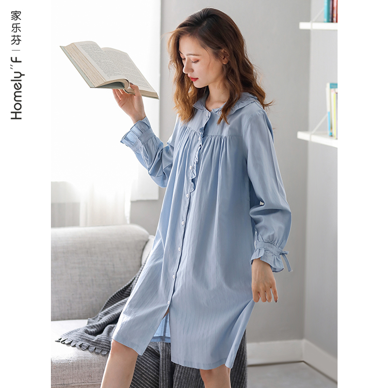 天丝棉长袖日系可爱风少女睡裙