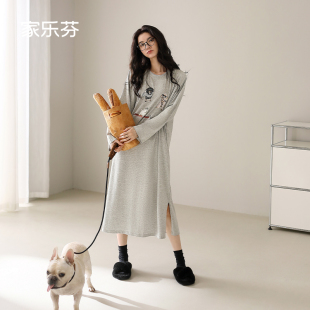连衣裙子长款 纯棉长袖 卡通小狗可外穿 秋季 家乐芬睡裙女睡衣春秋款