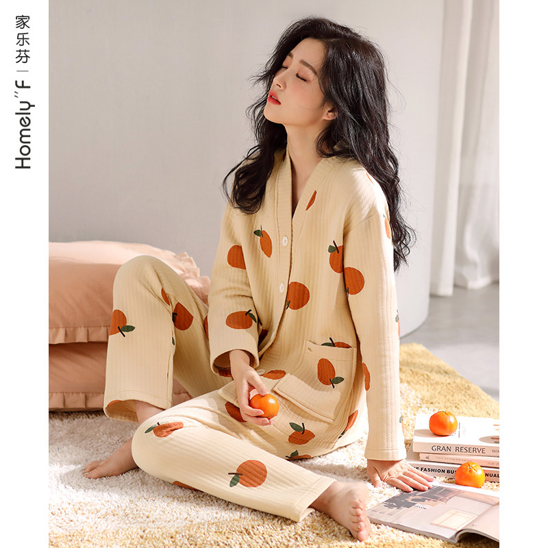 【空气棉】家乐芬睡衣女春秋季秋款加厚纯棉夹层家居服秋冬季冬款,女士内衣/男士内衣/家居服,睡衣/家居服套装,淘宝优惠券,粉丝福利购,淘宝优惠卷
