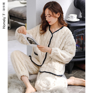 睡衣女士秋冬季冬款冬天珊瑚绒加厚加绒保暖法兰绒家居服女可外穿