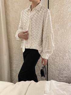 阿茶与阿古{绒月}法式复古轻奢丝绒白衬衫男高级感长袖领带衬衣