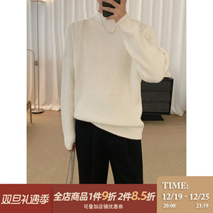 阿茶与阿古设计感半高领毛衣男冬季新款百搭休闲套头打底衫针织衫
