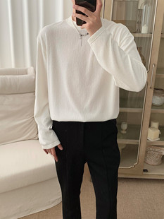 百搭休闲压纹内搭上衣 基础款 阿茶与阿古黑白色宽松长袖 t恤男春季