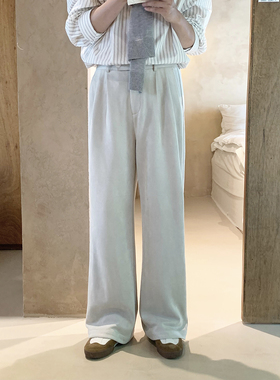 阿茶与阿古【灰白小调】仿麂皮绒裤子男款秋季新款直筒宽松休闲裤