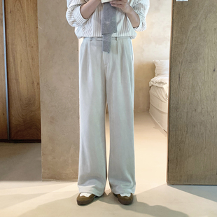 阿茶与阿古【灰白小调】仿麂皮绒裤子男款秋季新款直筒宽松休闲裤