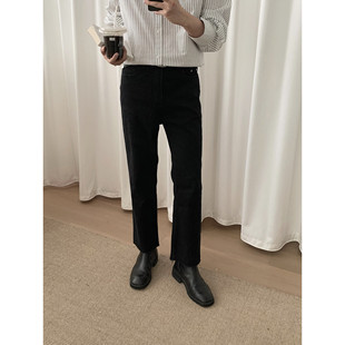 阿茶与阿古黑色须边牛仔裤男直筒春秋新款韩版宽松九分休闲裤子