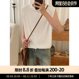 阿茶与阿古网红垫肩背心男士夏季潮流薄款休闲宽松百搭无袖t恤