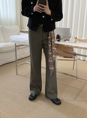 阿茶与阿古中调绿微喇西裤男款丝巾老钱风松弛感直筒宽松休闲长裤