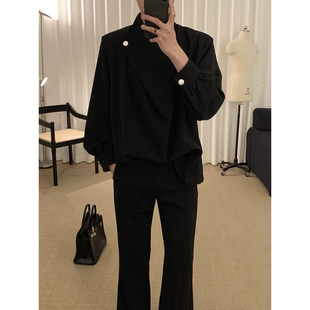 阿茶与阿古【暗黑折叠】不规则门襟衬衫男款高级感痞帅小众衬衣