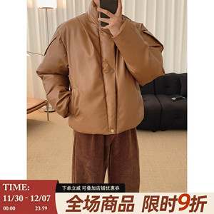 阿茶与阿古美拉德解构PU皮棉服男款冬季设计感小众休闲棉衣外套