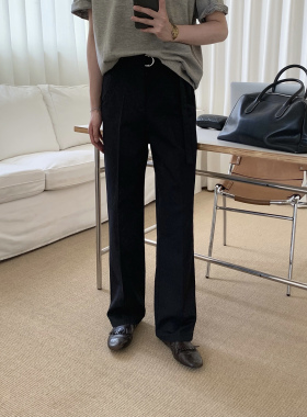 阿茶与阿古黑色重工车边工装裤子男夏季潮流百搭宽松直筒休闲长裤