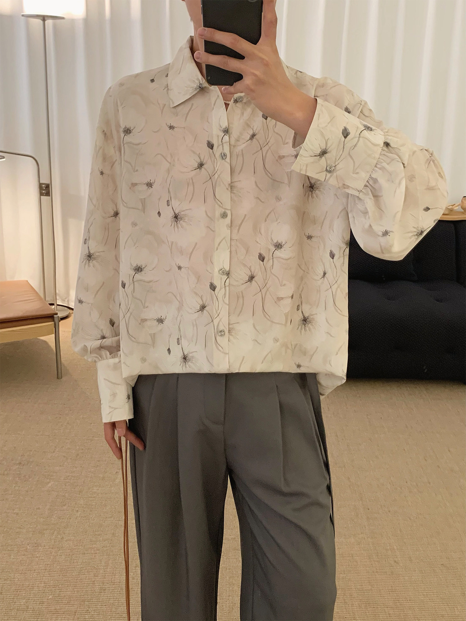 阿茶与阿古油画海棠花衬衫男长袖高级感春季慵懒风休闲宽松衬衣