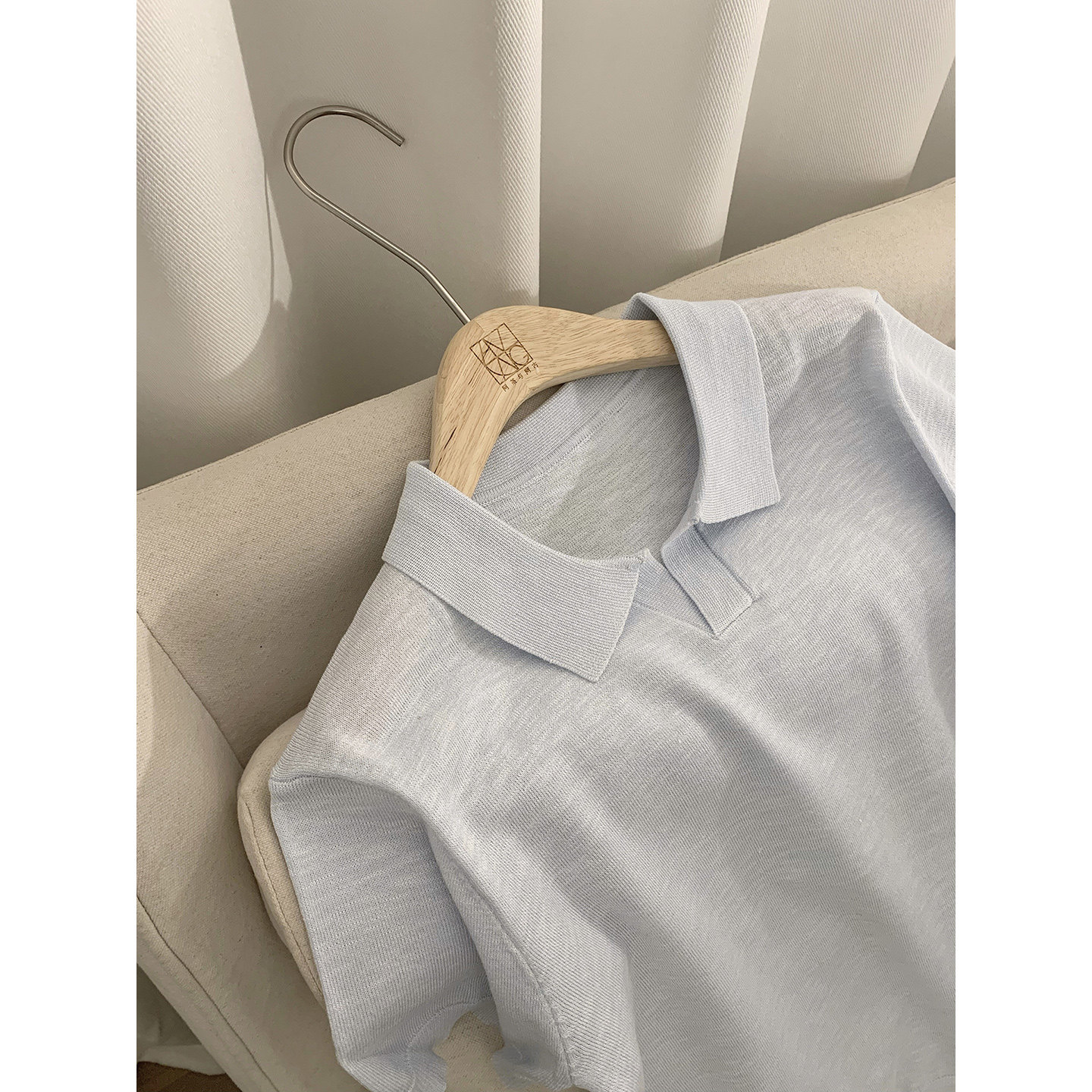 阿茶与阿古淡蓝色冰丝polo衫男款夏季宽松休闲cleanfit短袖t恤