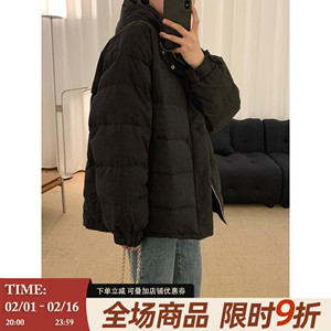 阿茶与阿古黑色磨砂羽绒服男冬季新款连帽休闲宽松保暖上衣