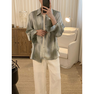 阿茶与阿古夏季流光防晒衬衫男款韩版潮流宽松慵懒风休闲长袖衬衣