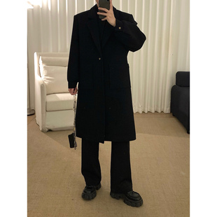 阿茶与阿古【编织羊毛】黑色毛呢大衣男款冬季加厚韩版呢子外套