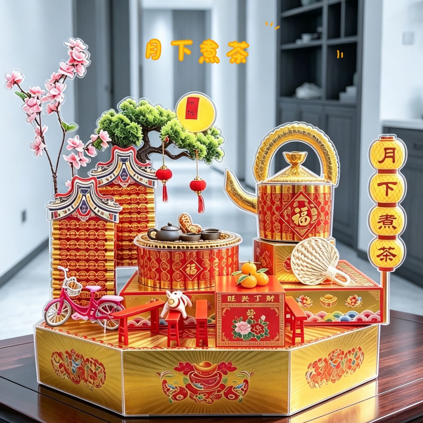 马年新款[月下煮茶]纯手工折纸节庆DIY中秋潮汕折塔一整套材料包