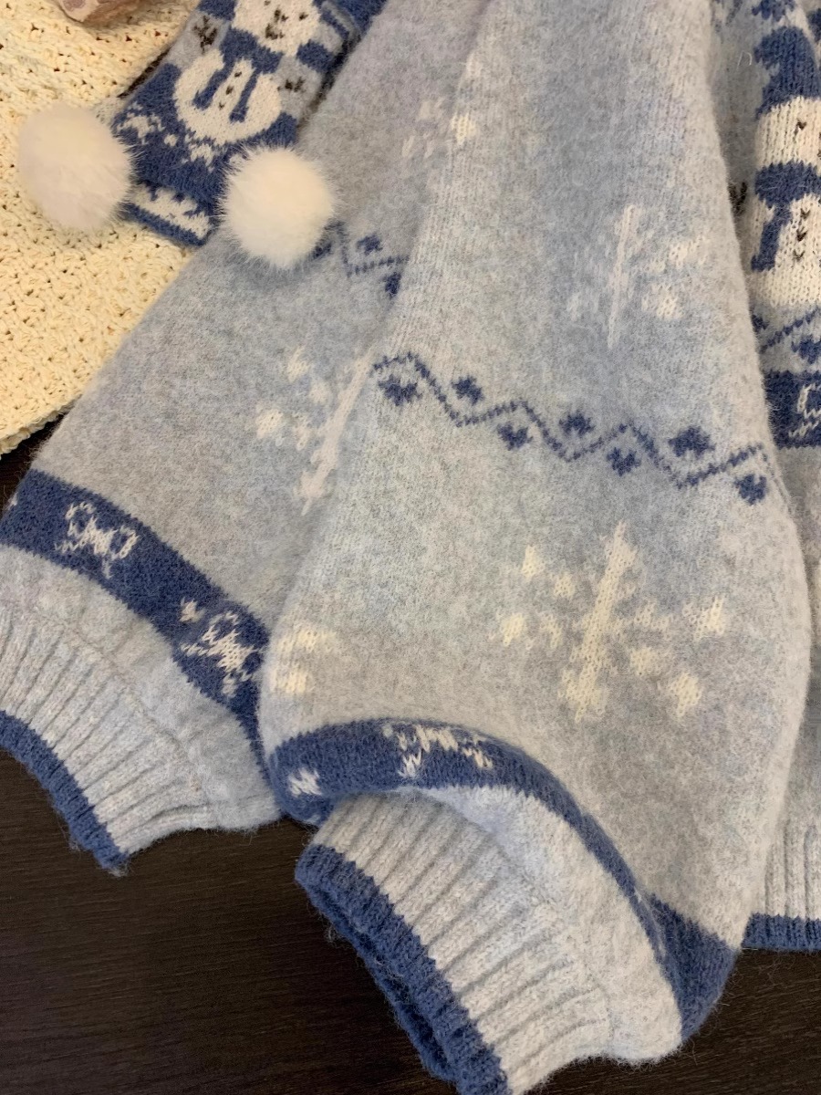 Christmas Outfit Fair Isle Sweater Cardigan for Women, Autumn and Winter Mohair Knit Sweater Jacket, Petite Lazy Style Top