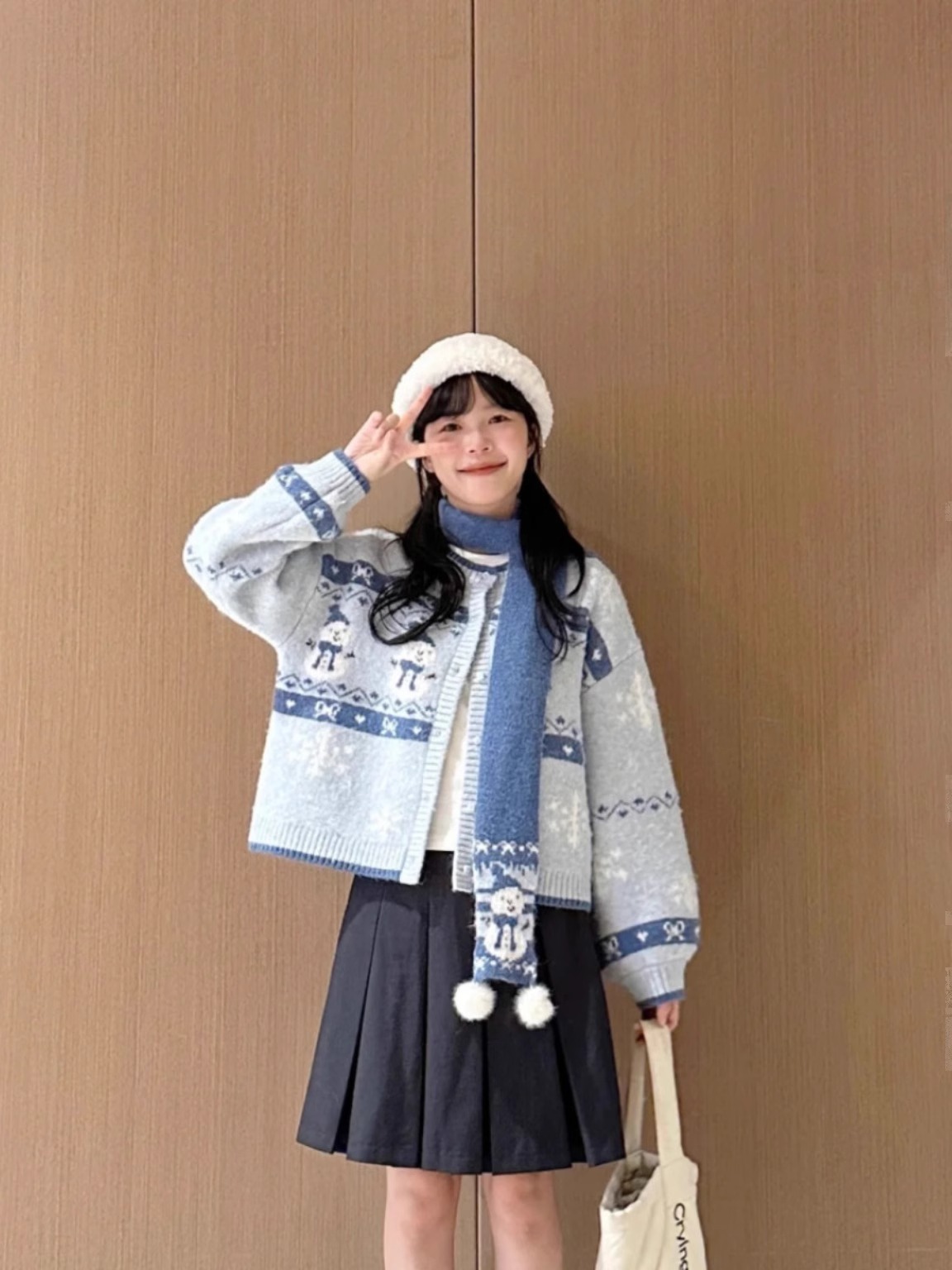 Christmas Outfit Fair Isle Sweater Cardigan for Women, Autumn and Winter Mohair Knit Sweater Jacket, Petite Lazy Style Top