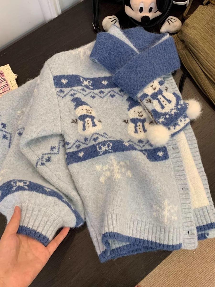 Christmas Outfit Fair Isle Sweater Cardigan for Women, Autumn and Winter Mohair Knit Sweater Jacket, Petite Lazy Style Top