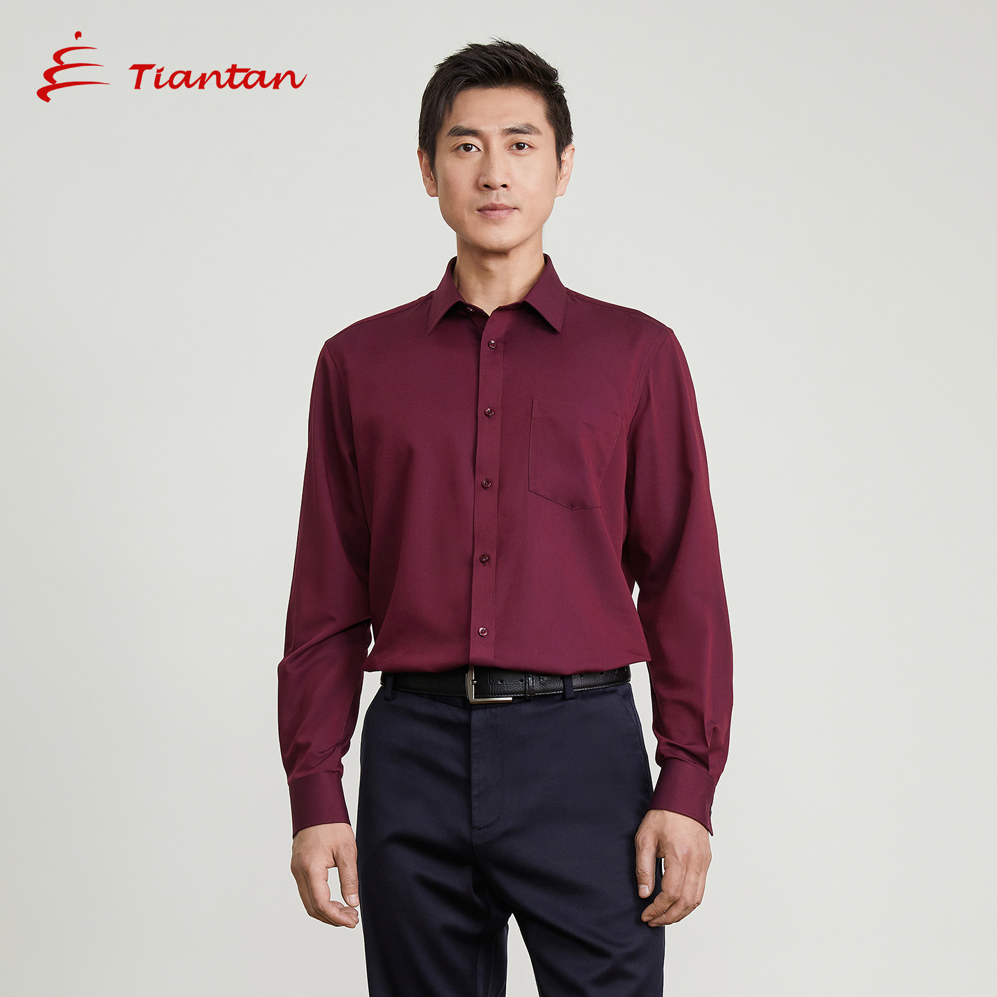 天坛方领长袖含羊毛衬衫保暖舒适