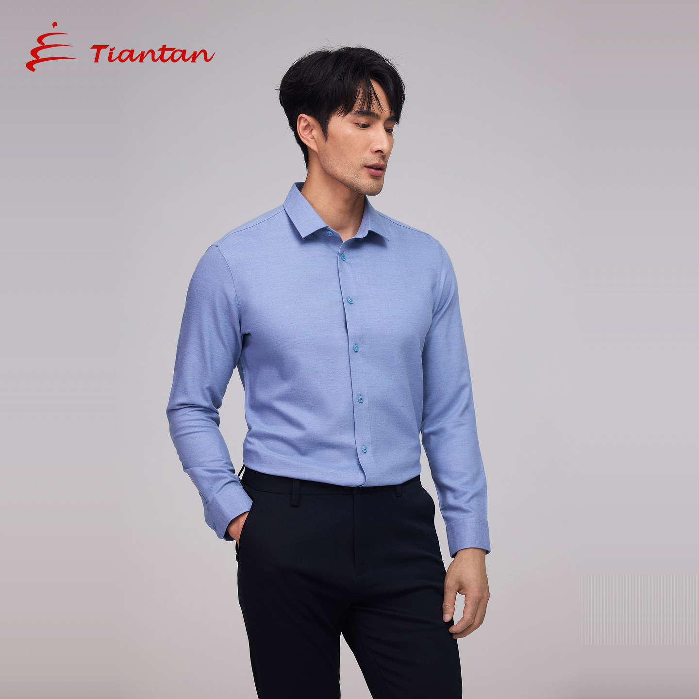 天坛方领长袖磨毛衬衫