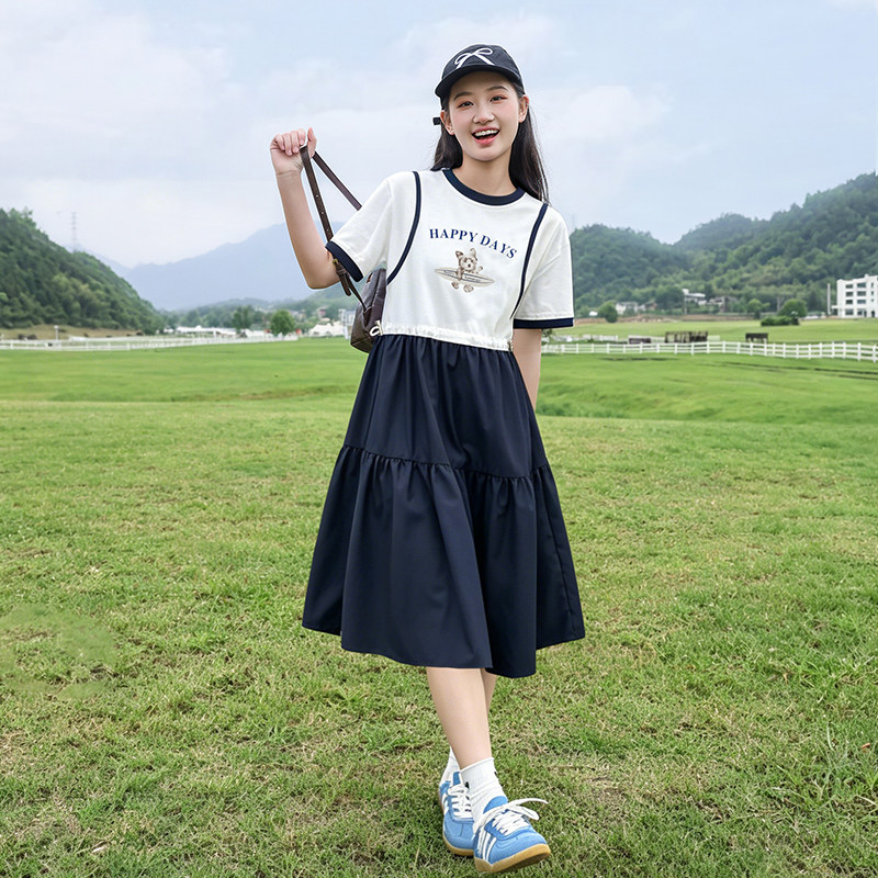 初中生假两件洋装夏装2026新款少女时尚洋派青少年高中学生裙子