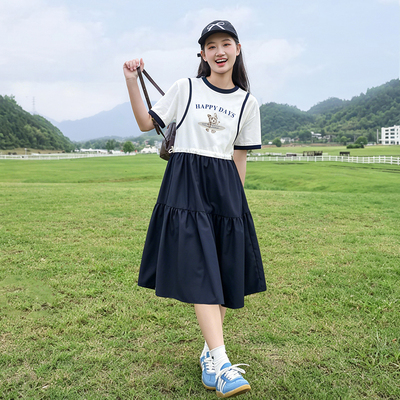 初中生假两件连衣裙夏装2026新款