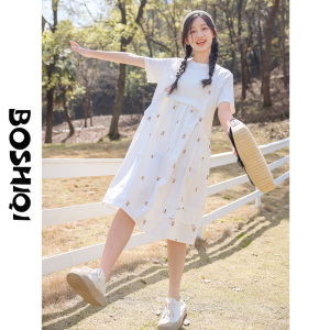 初中生连衣裙大童新款夏季2026高中学生少女甜美白色时尚宽松短袖