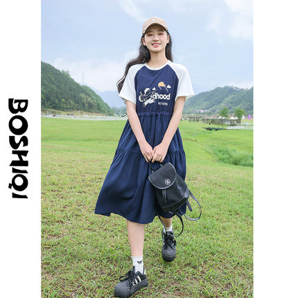 高中生连衣裙过膝大童夏季2026新款初中生中长裙子学生少女孩洋气