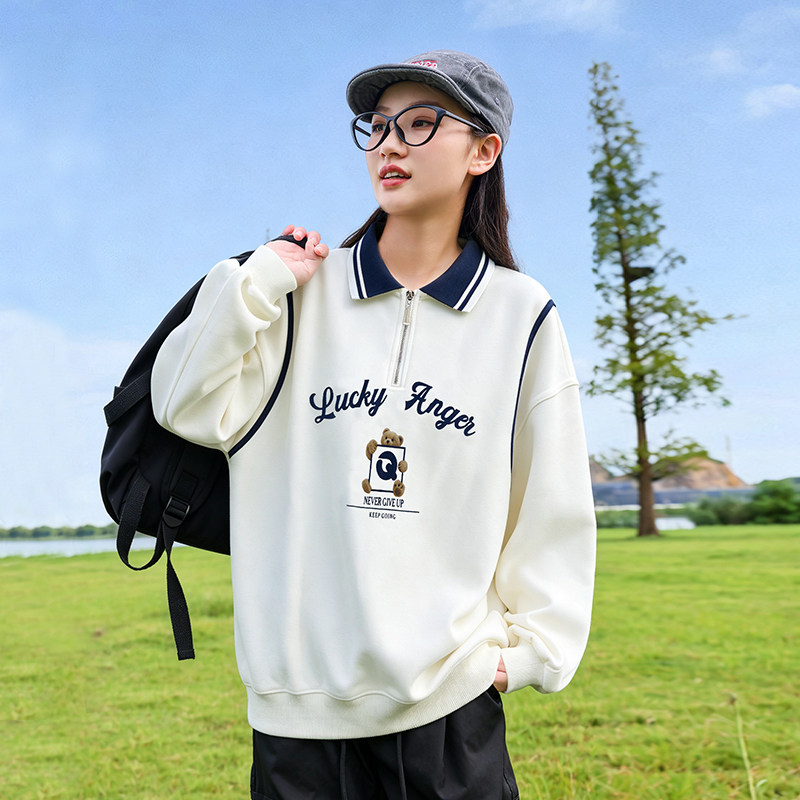 初中学生polo领卫衣女秋2026新款图片