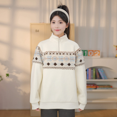 初中生提花加绒卫衣秋冬2025新款