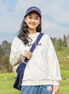 高中生卫衣帽衫大童少女2025新款春秋装初中学生纯棉宽松韩版白色