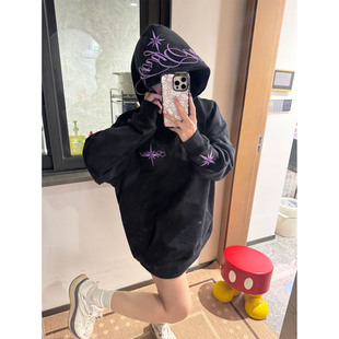 美式复古字母刺绣连帽卫衣女冬季加绒加厚高级感高质量超好看外套