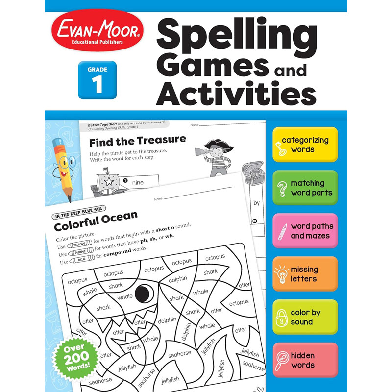 【预售】英文原版Spelling Games and Activities, Grade 1 拼写游戏和活动 一年级   Evan-Moor 小学生学习辅导书籍